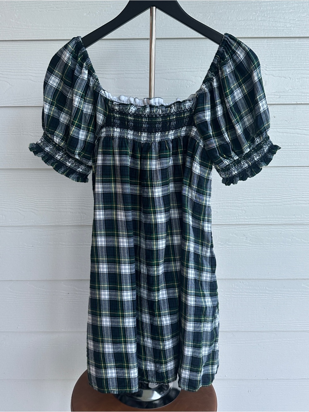 American Eagle Outfitters Black, White & Green Plaid Midi Dress with pockets